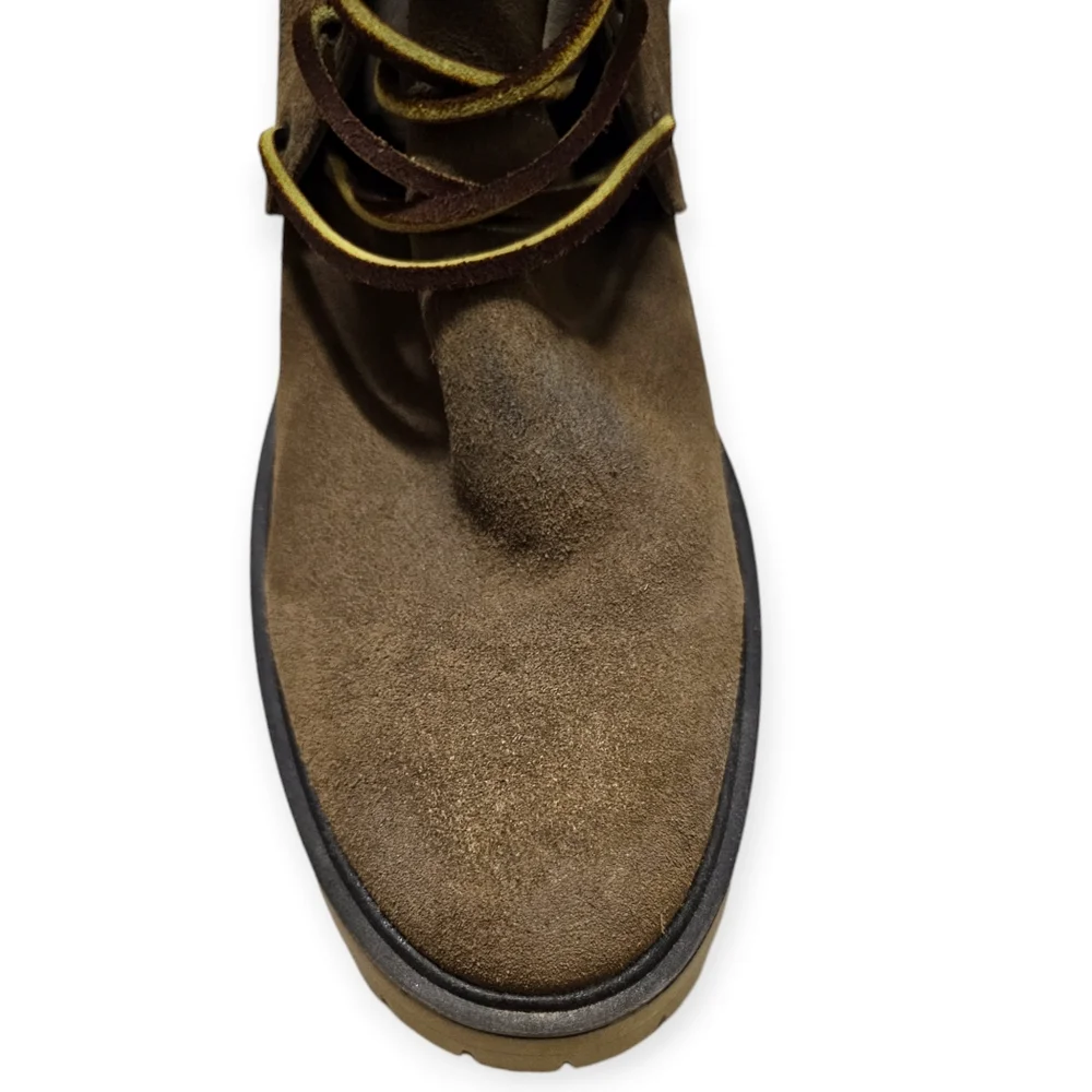 FREE PEOPLE Lace Up DYLAN Suede/Leather Chunky Heel Boot